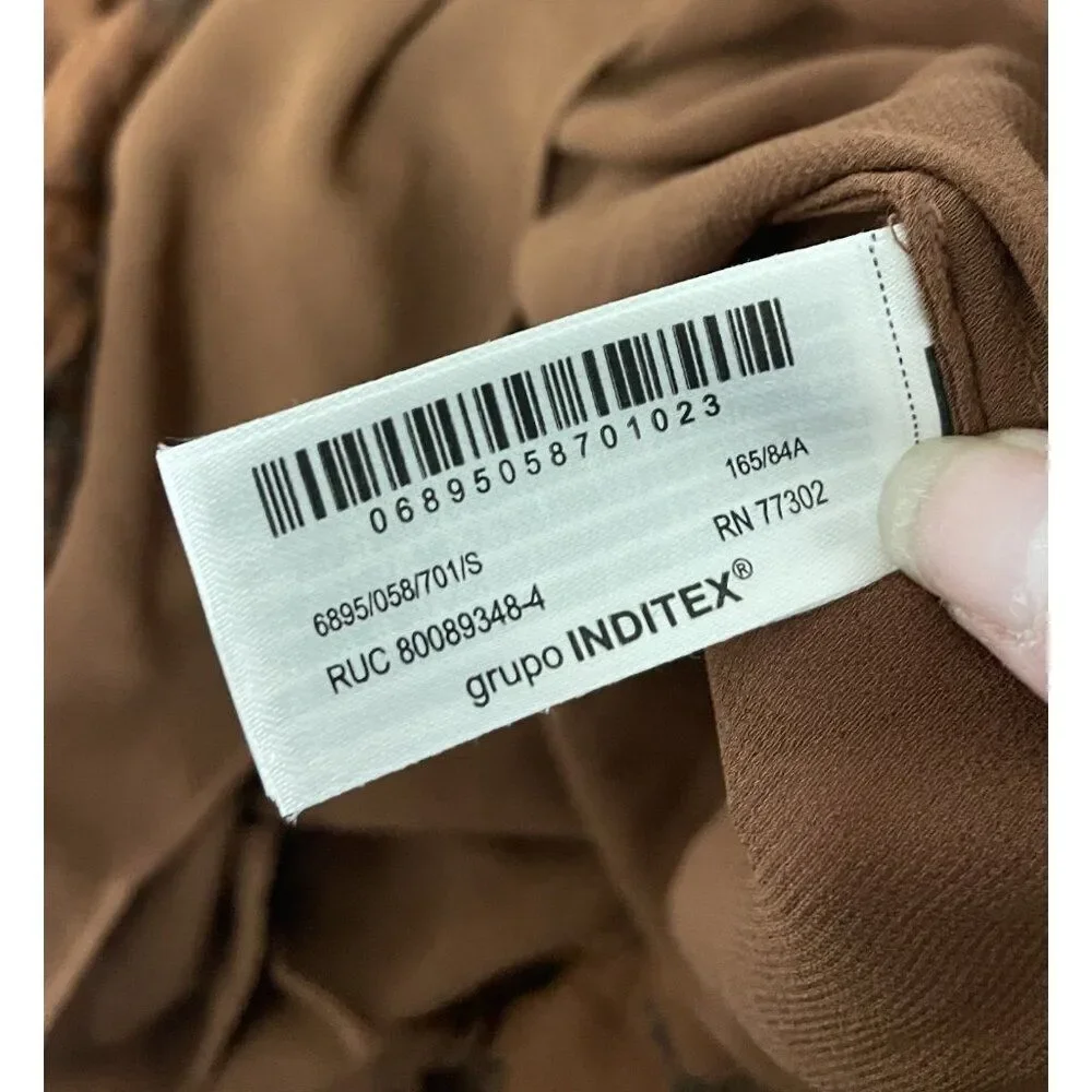 Zara ZW Womens Midi Slip Dress S Small Brown orange Embroidered 6895/058 NWT - Picture 9 of 16